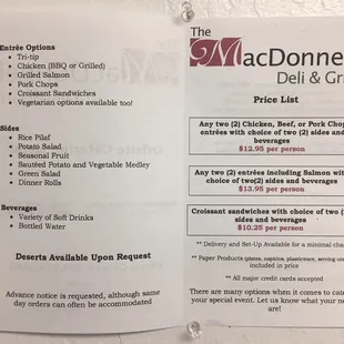 Catering Menu