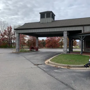 a tractor parked in front of it
