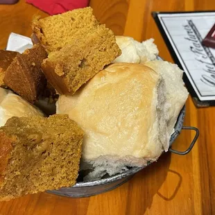 Bread fixings. Pumpkin bread and rolls