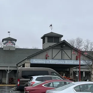 cars parked in front of it
