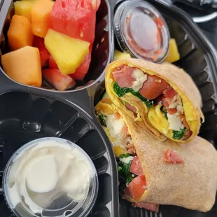 Build your own breakfast burrito with a side of fruit