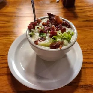 Potato soup ordered without cheese