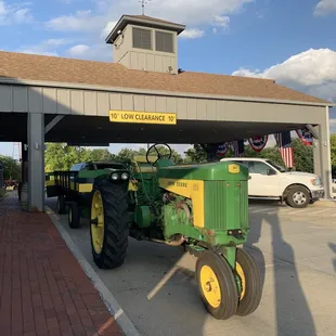 a tractor parked in front of it