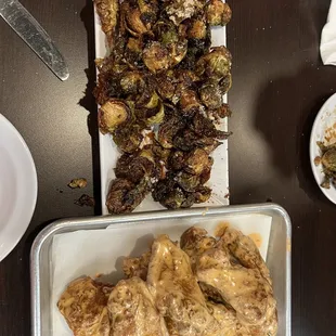 Brussel sprouts and buffalo ranch wings