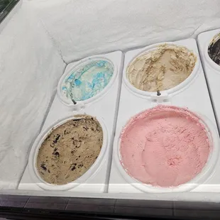 six different flavors of ice cream