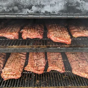 Maple ribs on the smoker