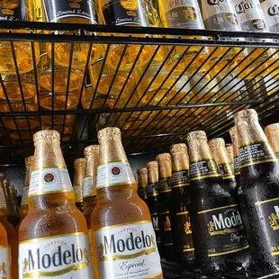 a rack of modelo beer bottles