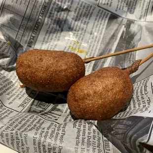 Mini corn dogs made with sausage