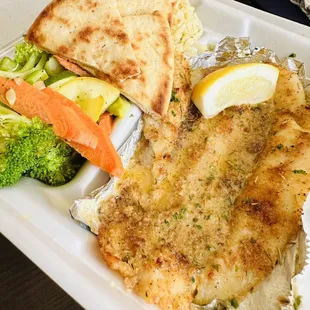 Lemon Sole, Rice Pilaf and Mixed Vegetables