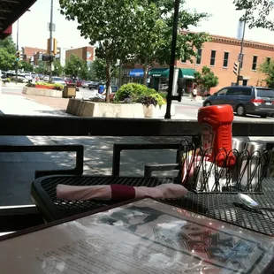 The patio is a perfect place for lunchtime people watching on Mass Street!