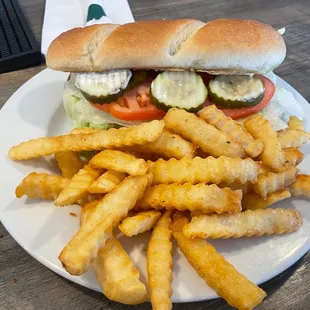 a sandwich and fries
