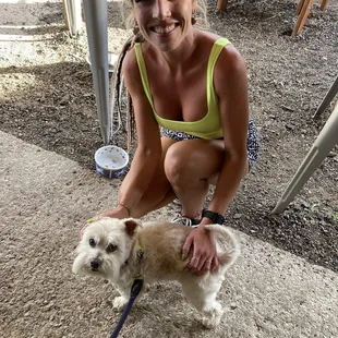 My pup on the patio and one of the lovely ladies that works here