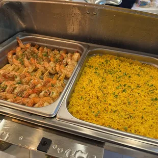 Shrimp Skewers and Turmeric Rice.