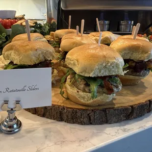 Lemon Rosemary Chicken Sliders with Ratatouille Bruschetta and Goat Cheese