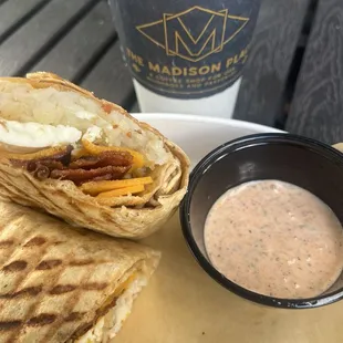 Breakfast burrito with spicy ranch