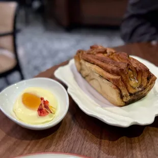 fermented black garlic bread, nasturtium honey butter