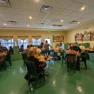 people sitting at tables in a restaurant