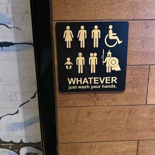 Two single use restrooms with Whatever signs
