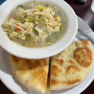 Chicken soup, pita bread was so good!