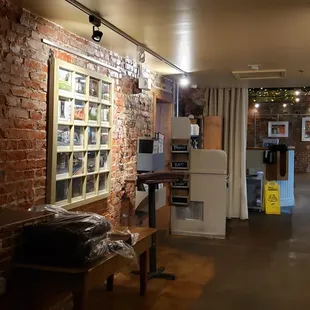 a brick wall in a coffee shop