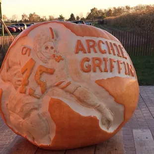 Very cool carved pumpkin of only 2 time Heisman trophy winner