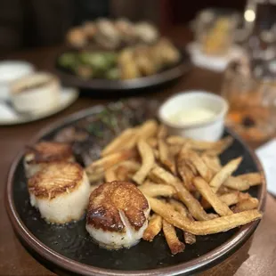 Hanger Steak Frites add Seared Sea Scallops