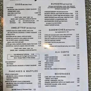 The menu. I had the special for $13 eggs/bacon/3pancakes stack.