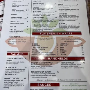 the menu of the restaurant