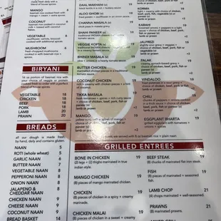the menu of the restaurant