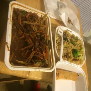 Beef schezuan egg roll fried rice add veggie