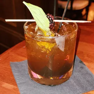 The Conservatory (Plantation Dark Rum, Basil, Blackberry, Brown Sugar Simple).