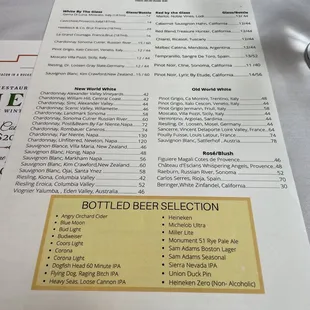 the menu of the restaurant