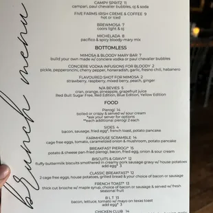 Brunch menu