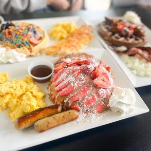 Conchita French Toast, Chocolate Waffle, Fruity Pebble Waffle