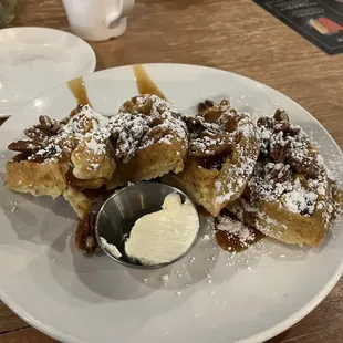 Pecan maple bourbon glazed waffles