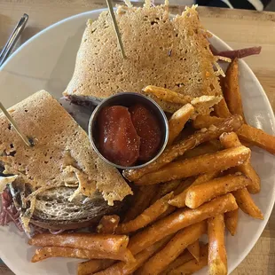 Rueben w sweet potato fry upgrade.