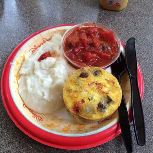 Bobotie Platter - Traditional African Dish of Ground Meat, Seasoning, and Egg Custard baked on top served with Pap and Chakalaka