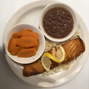 Lemon Salmon red bean and glazed carrots