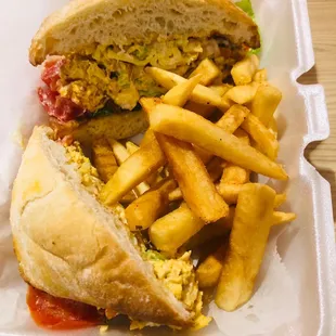 Curry Chicken Salad Sandwich and Fries