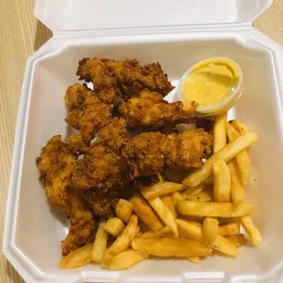 Chicken Tenders with Fries and Homemade Made Honey Mustard