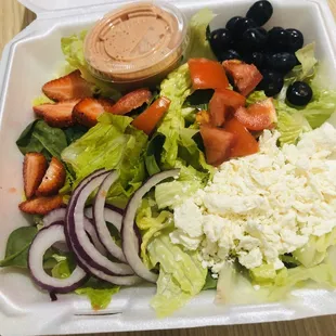 Mixed Salad, Berries, Red Onions, Feta Cheese and Strawberry Vinaigrette