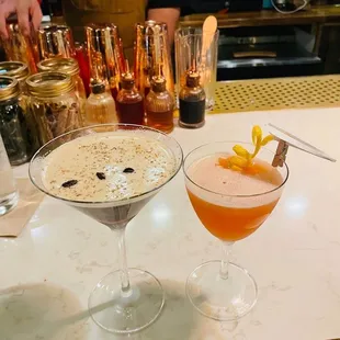 two cocktails on the bar