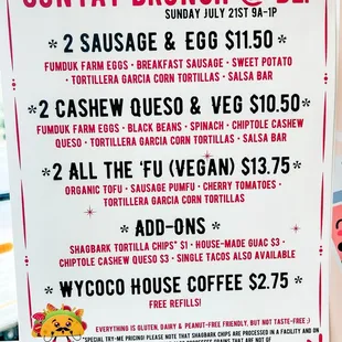 Breakfast Taco Sunday Brunch Menu!