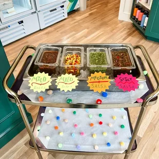 Cute salsa bar for breakfast taco day!!