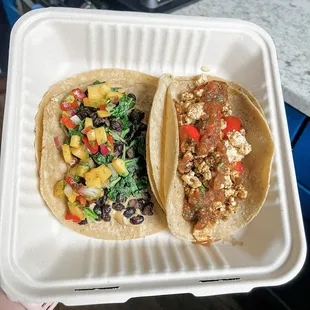 1 VEGAN Cashew Queso &amp; Veg Taco (no egg) and 1 VEGAN All The 'Fu taco!