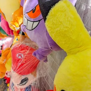 a variety of pokemon stuffed animals