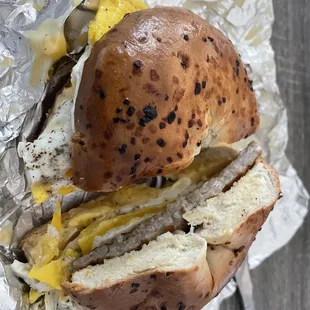 a sandwich wrapped in foil