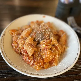 Rigatoni || red sauce || meatball || Parmesan