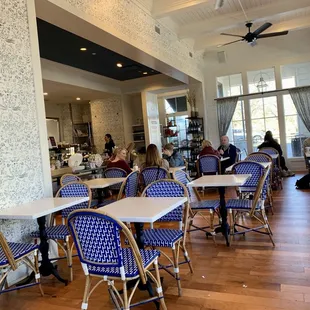 Seating inside the café, with some not shown