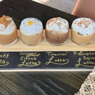 Fall Latte Flight. Super cute! Biscoff won!